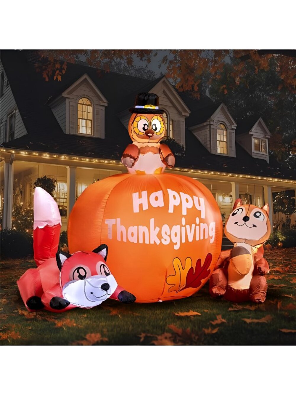 Joiedomi 6 FT Tall Thanksgiving Inflatable Turkey on Pumpkin, Racoon and